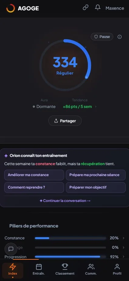 App athlète version AGOGE par défaut — sans personnalisation